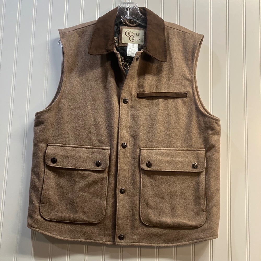 Cripple Creek Men M Wool Western Melton Vest Tan Workwear Barn Concealed Carry